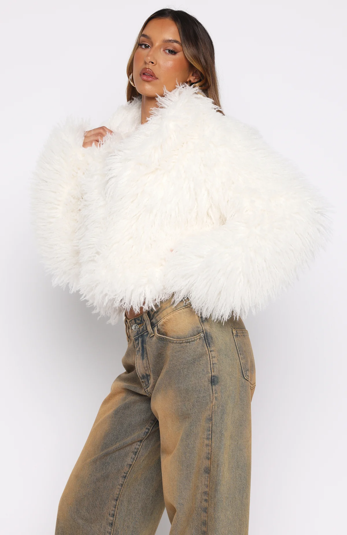 Weekend Away Fur Jacket Cream - White Fox Boutique