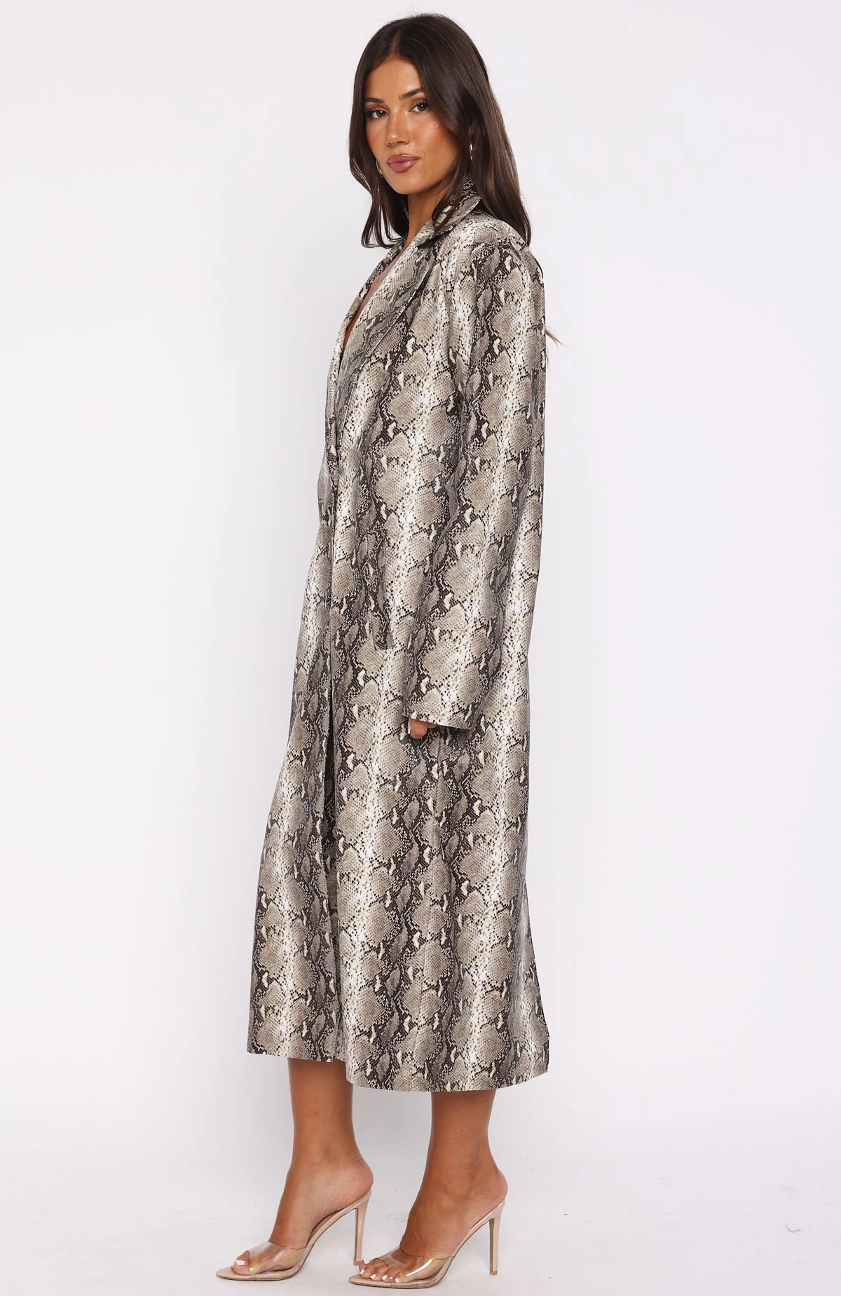 The Hardest Part PU Coat Tan Snake - White Fox Boutique