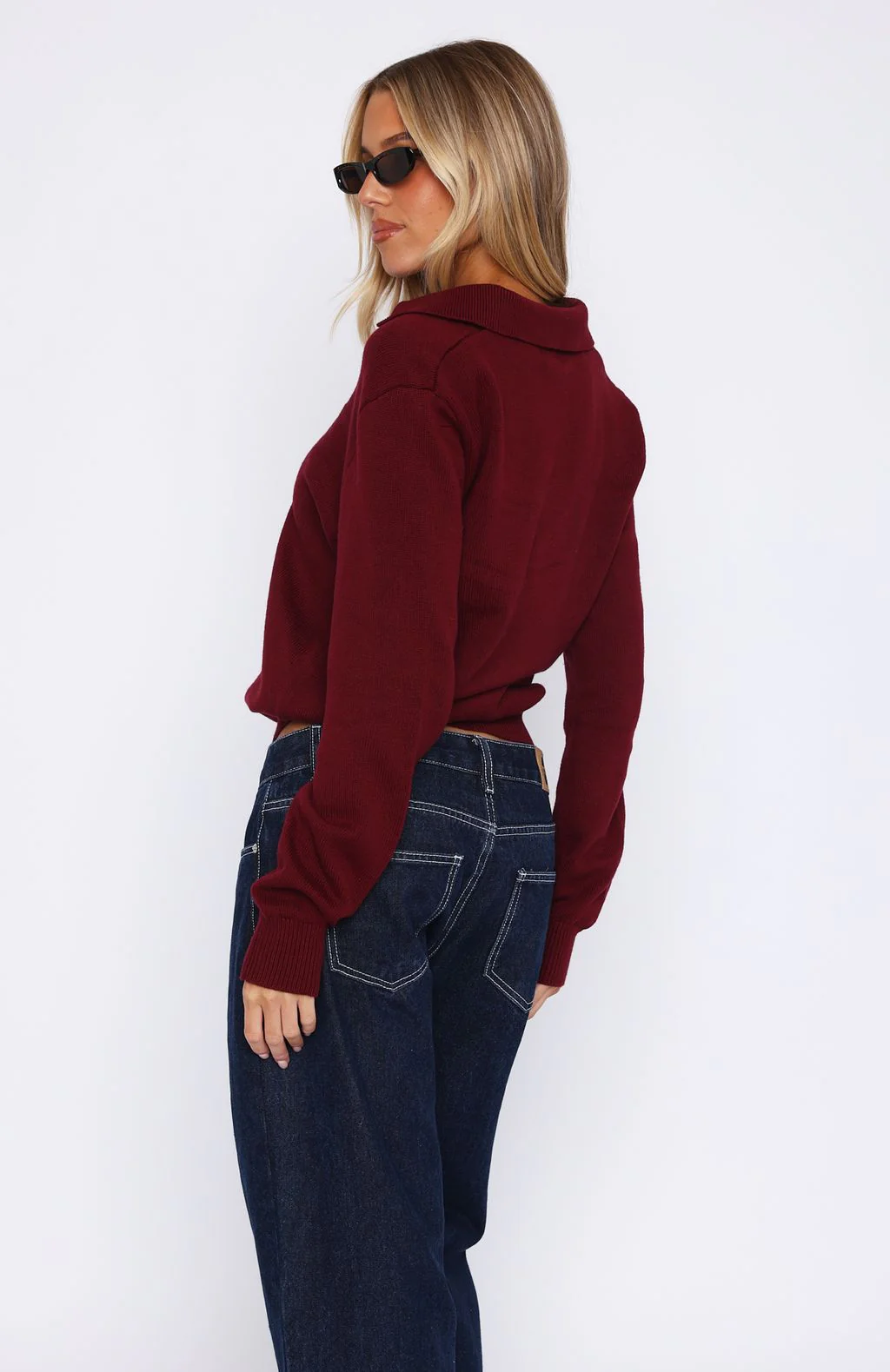 Must Be You Knitted Polo Sweater Burgundy - White Fox Boutique