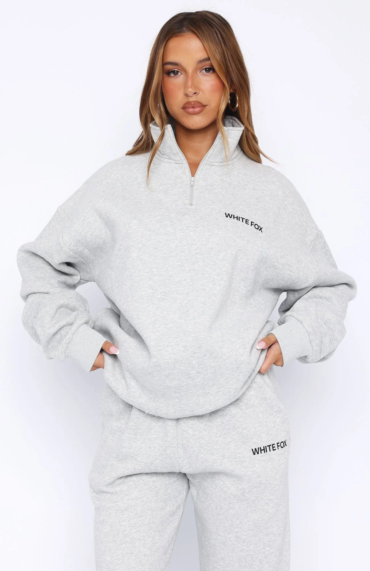 Core Classic Zip Front Sweater Dark Grey Marle - White Fox Boutique